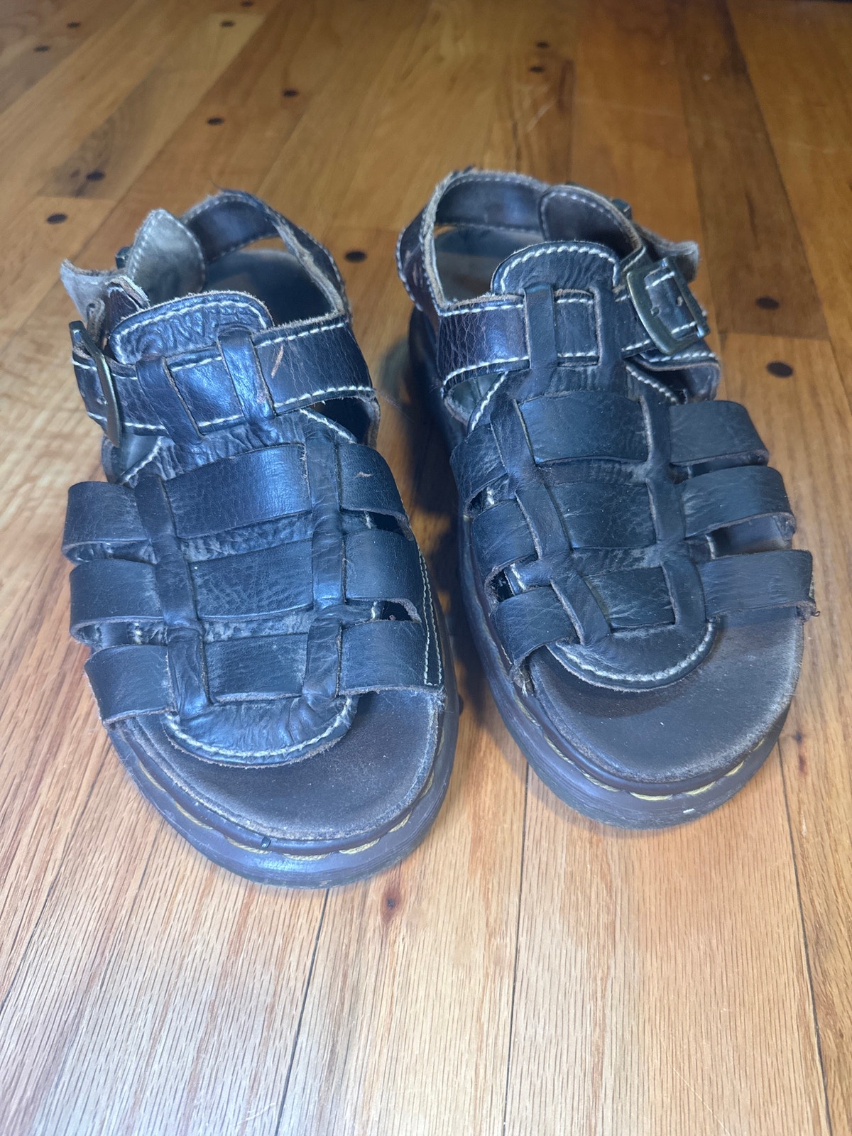 Vtg Dr Martens Fisherman Sandals Womens Us 11 Black Leather Made England 90s